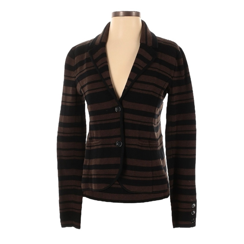 Ann Taylor LOFT 100% Cotton Knit Stripe 2 Button Casual Blazer Size M